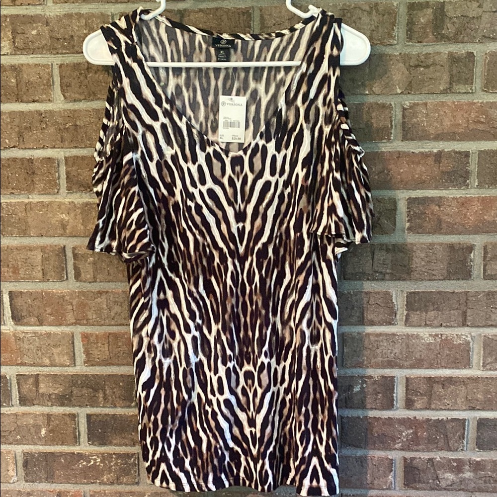 Versona Black and Cream Animal Print Blouse